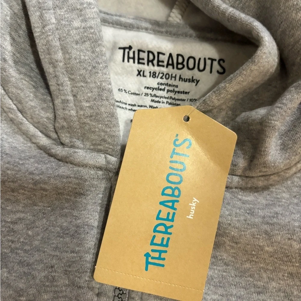 NWT Thereabouts Light Gray Full-Zip Hooded Sweatshirt Sz XL 18/20 Husky